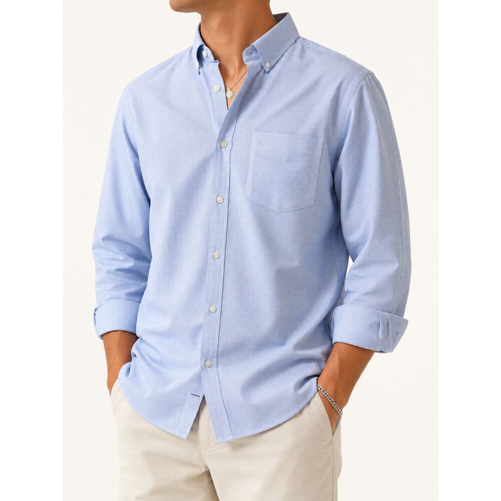 Banana Republic Non-Iron Blue Check Dress Shirt Men's Large Tall L Button Down